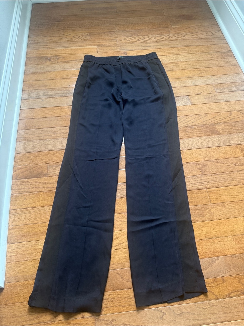 Theory Women's Black Striped Wide-Leg Pull-On Pants